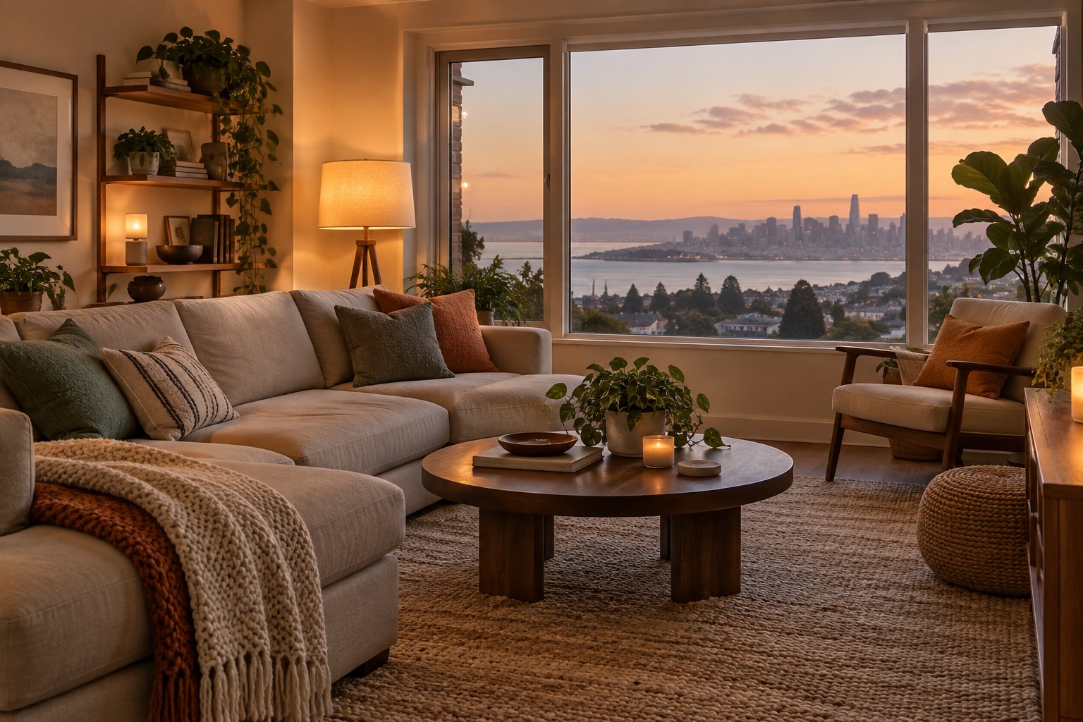 A cozy Bay Area living room, illustrative