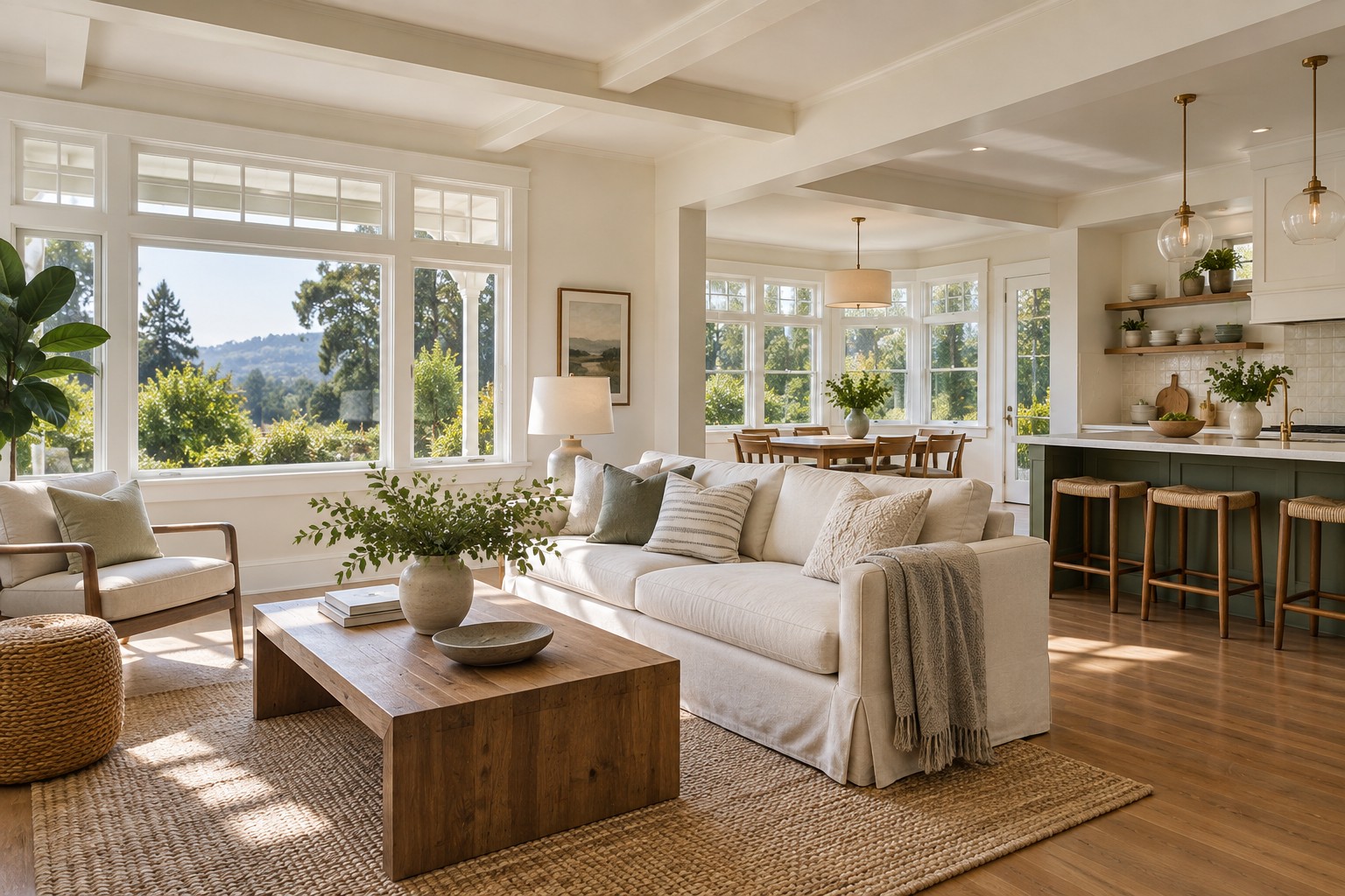 A bright Bay Area home interior, illustrative